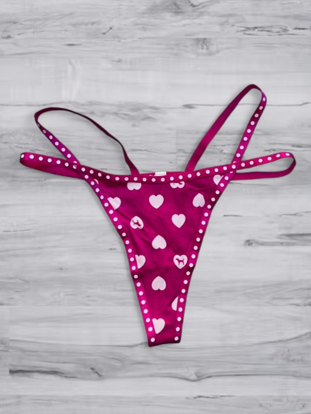🆕💕 Polka Dot Y2K Double Strappy Logo Thong PINK Victoria Secret Small NWT - Picture 3 of 5
